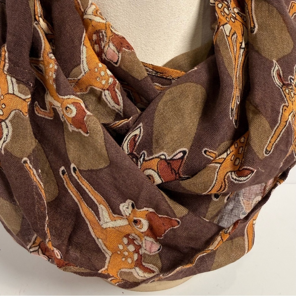 DISNEY PARK LIGHTWEIGHT INFINITY SCARF BAMBI BROWN NWT NEW ANIMAL RARE WRAP - Picture 2 of 6